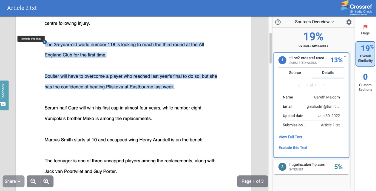 2.0 submitted works match details